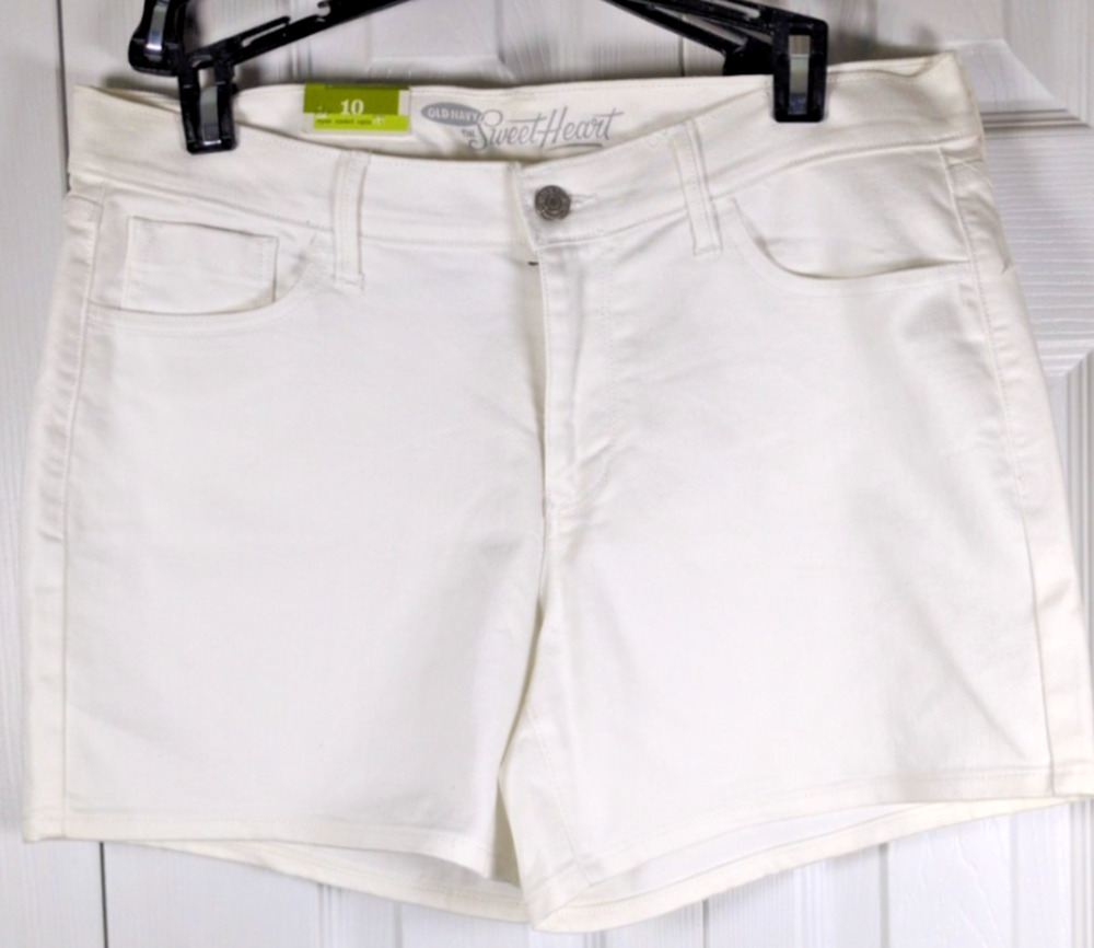 NWT Old Navy The Sweetheart Denim Shorts Womens 10 White Mid-Rise Stretch Casual